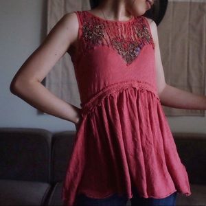 Free People Embellished Babydoll Top
